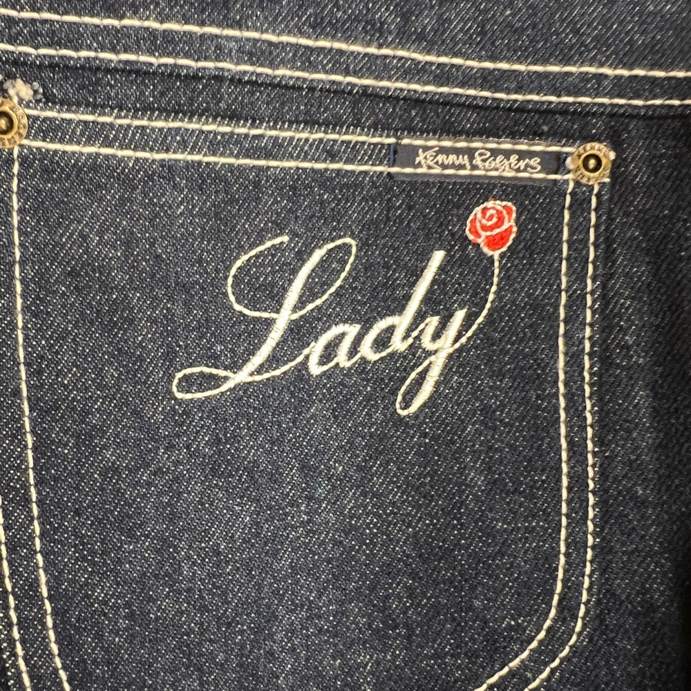 Kenny Rogers by Karman Jeans Dark Wash Denim Embroidered Pocket Hemmed USA Made